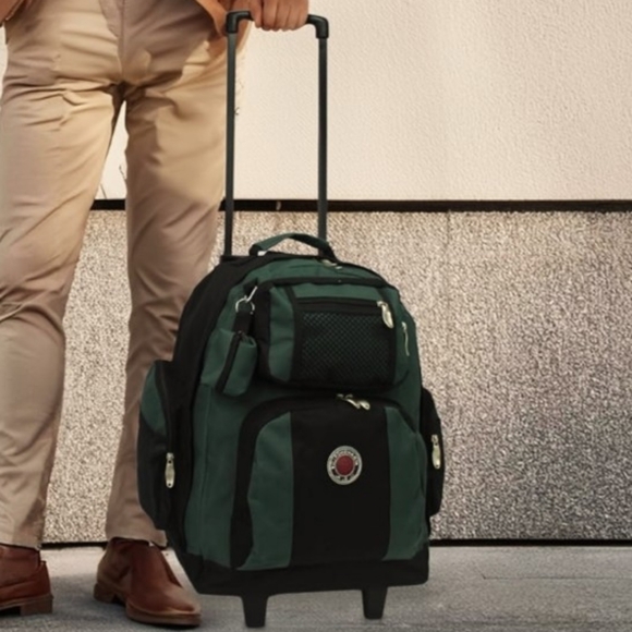 🎒🧳✈️ NWOT Olive Army Green & Black Rolling Backpack - Picture 10 of 16